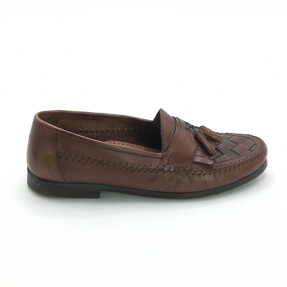 Hunter's Bay Shoes Mens Loafer Brown Leather Woven Tassel Slip‎ On 11